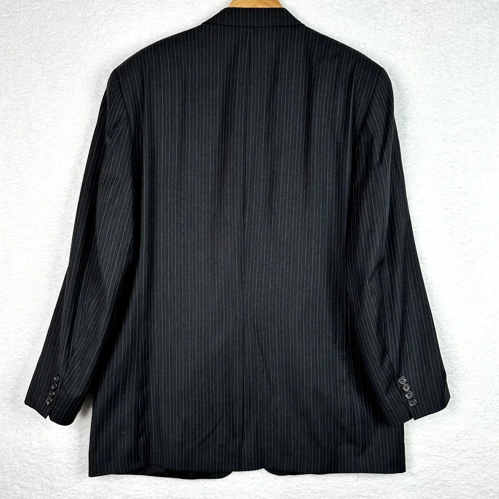 Lauren Ralph Lauren 48L Wool Blazer Mens Black Pinstripe Sport Coat Long Jacket